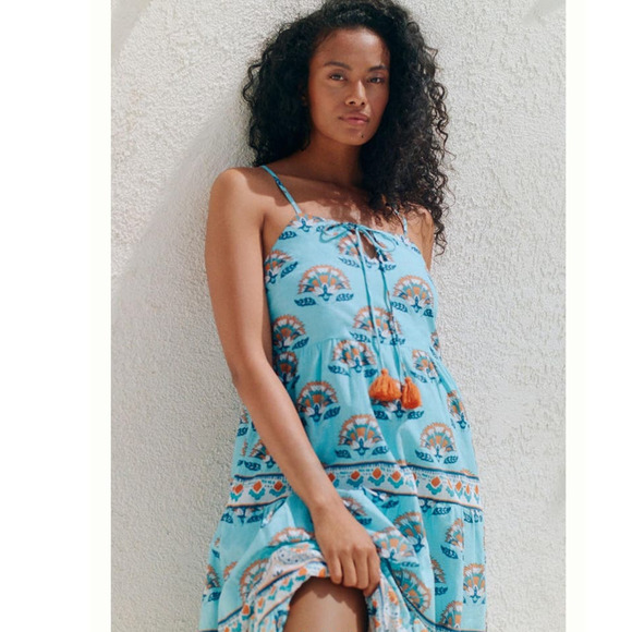 New Anthropologie Celina Moon Harriet Maxi Dress $199 SMALL Boho Blue Tasseled - Picture 1 of 7